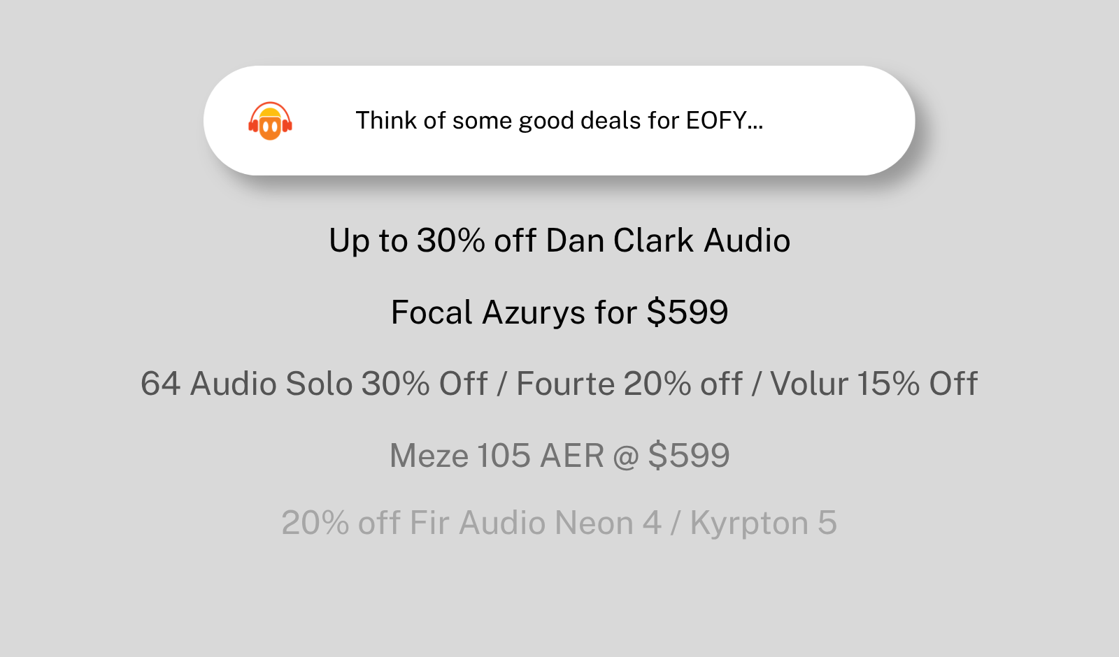 Graphic of Minidisc's 2026 EOFY sale in the style of an AI prompt with deals listed