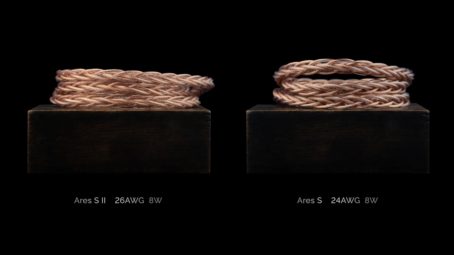 Photo comparing wire of Ares S II 26AWG 8 wire vs Ares S 24AWG 8 wire