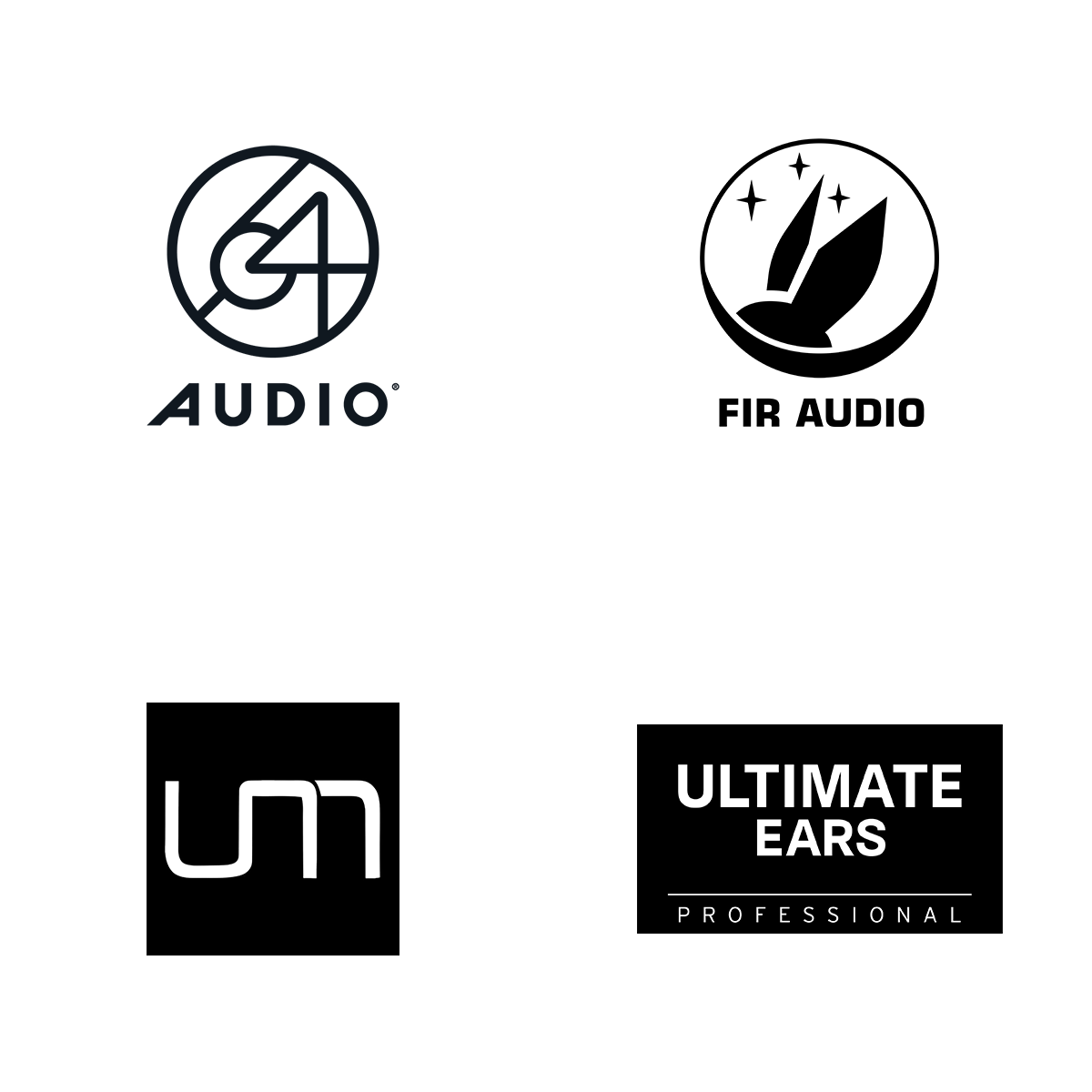 Custom in-ear monitor brands Empire Ears, Fir Audio, 64 Audio, Unique Melody, Ultimate Ears